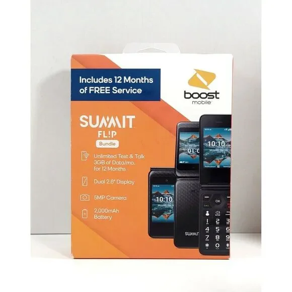 Boost Mobile Summit Flip Bundle 2.8 5MP Prepaid Phone w/ 12 Months Service NEW